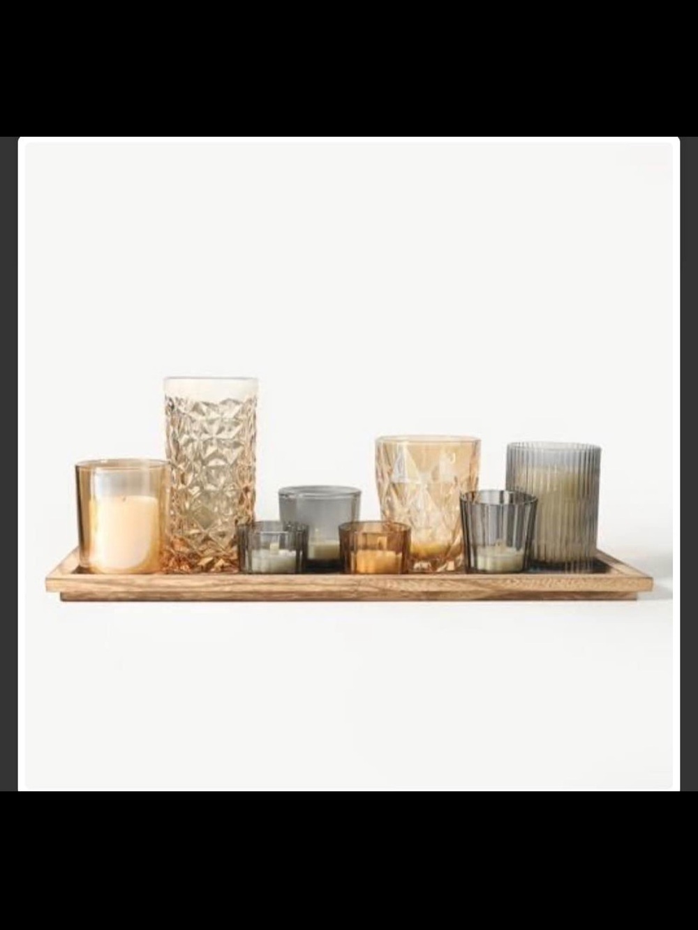 Rustic Wooden Tray with 8 Brown Glass Votive Candle Holders